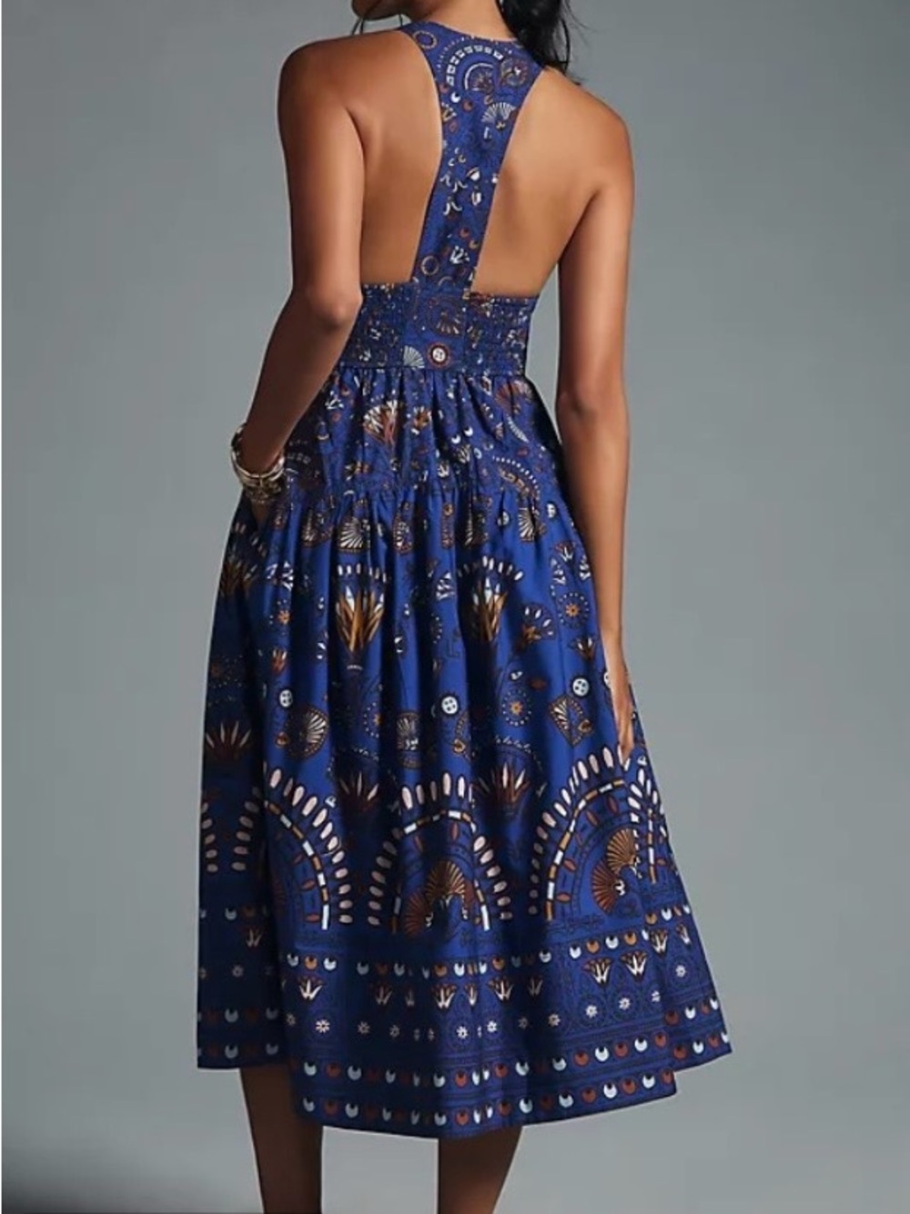 Anthropology Printed Sweetheart Dress Sleeveless Blue Printed Midi Dress - Picture 2 of 5